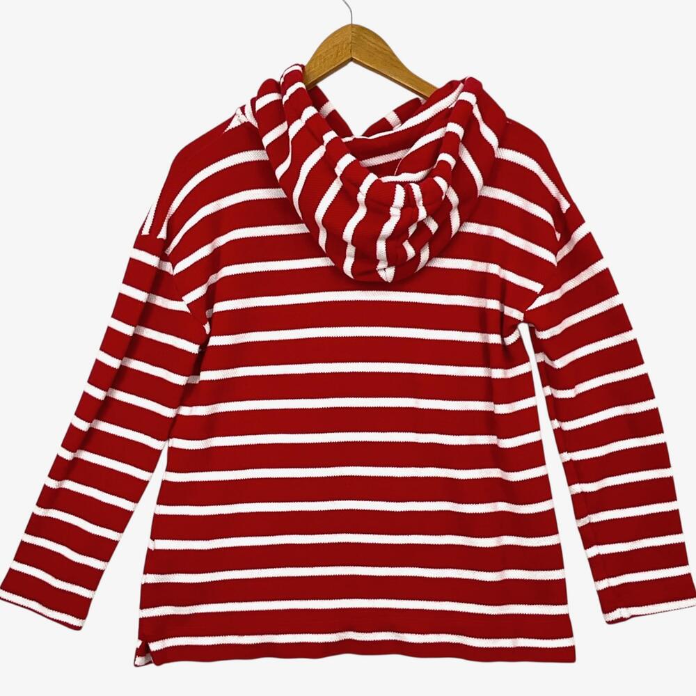 Talbots Beach Terry Hoodie Luna Womens Medium Red White Striped Cotton - Picture 3 of 13